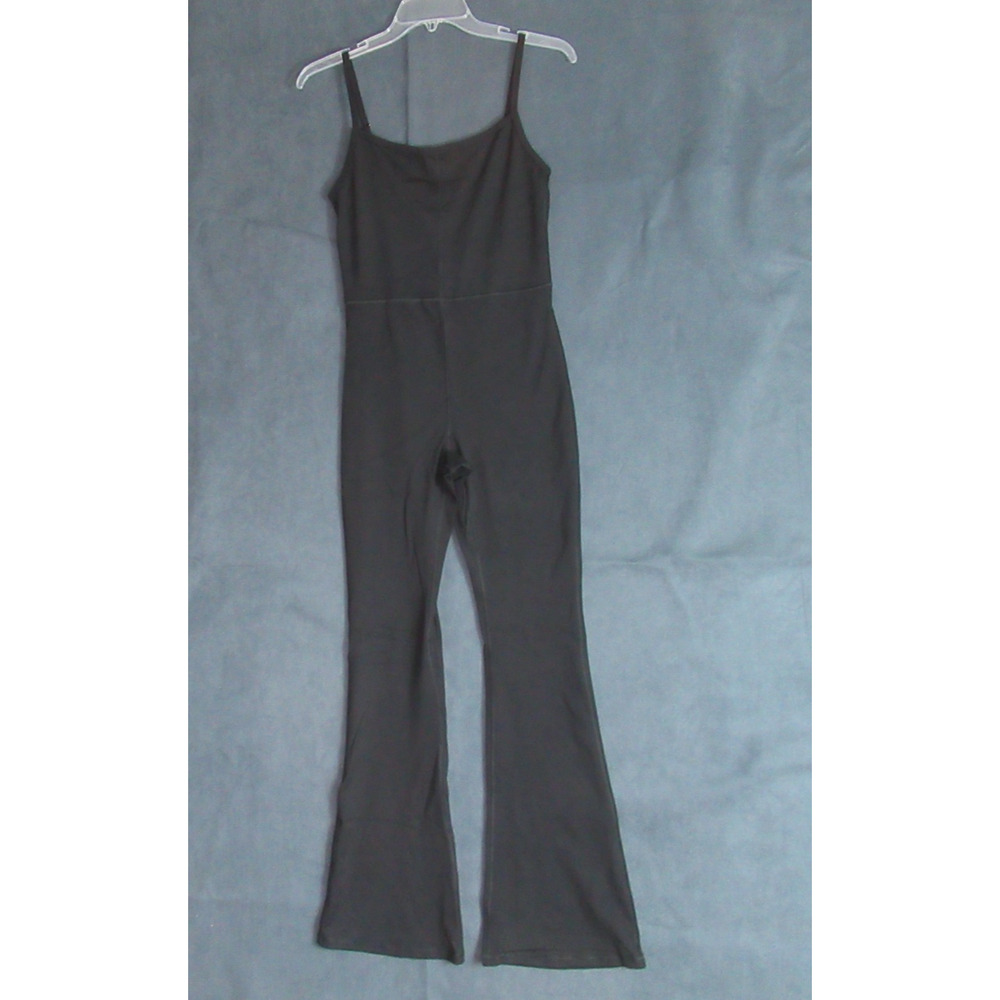 Qinsen Jumpsuit Womens M Black Square Neck Outdoor Yoga Active Cheeky Flare Leg